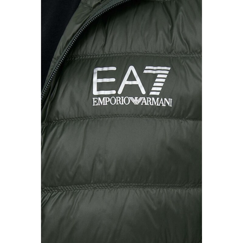 Péřová bunda EA7 Emporio Armani pánská, zelená barva, přechodná