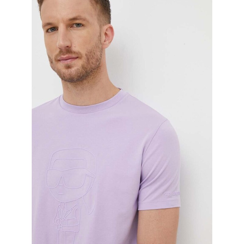 Bavlněné tričko Karl Lagerfeld fialová barva, s potiskem
