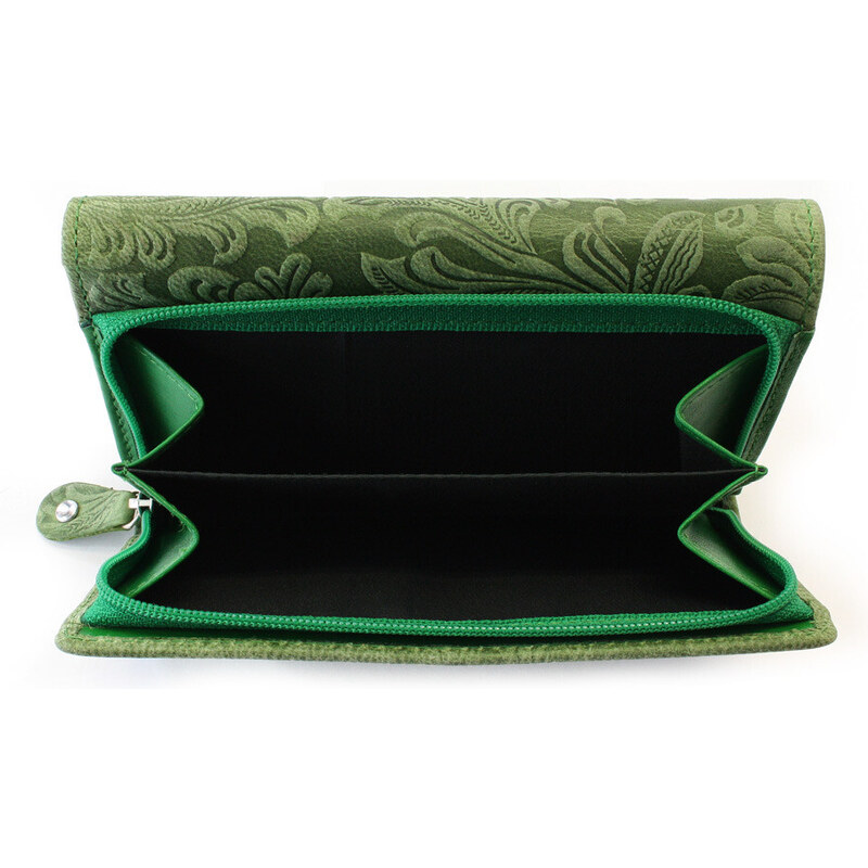 Zelená dámská střední kožená peněženka s klopnou Aspasia