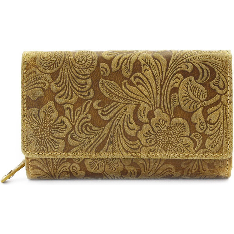 Žlutá dámská střední kožená peněženka s klopnou Aspasia
