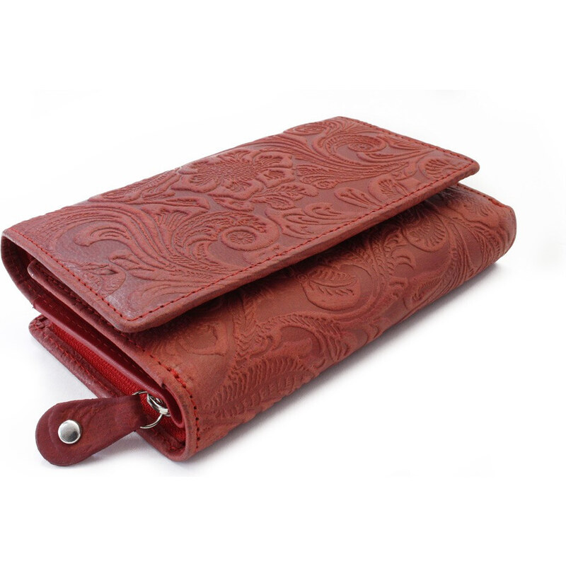 Červená dámská střední kožená peněženka s klopnou Aspasia
