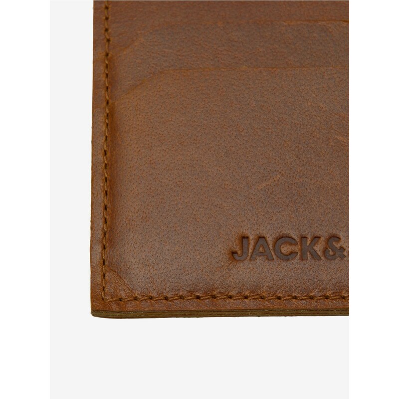 Hnědé pánské kožené pouzdro na kreditní karty Jack & Jones Side - Pánské