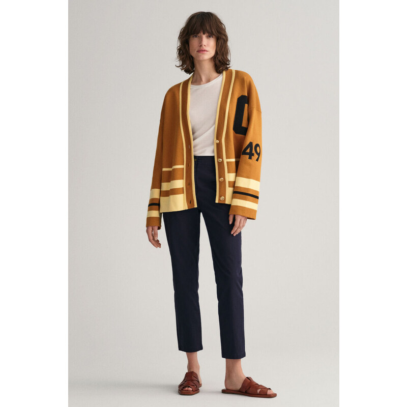 SVETR GANT VARSITY V-NECK CARDIGAN hnědá XS