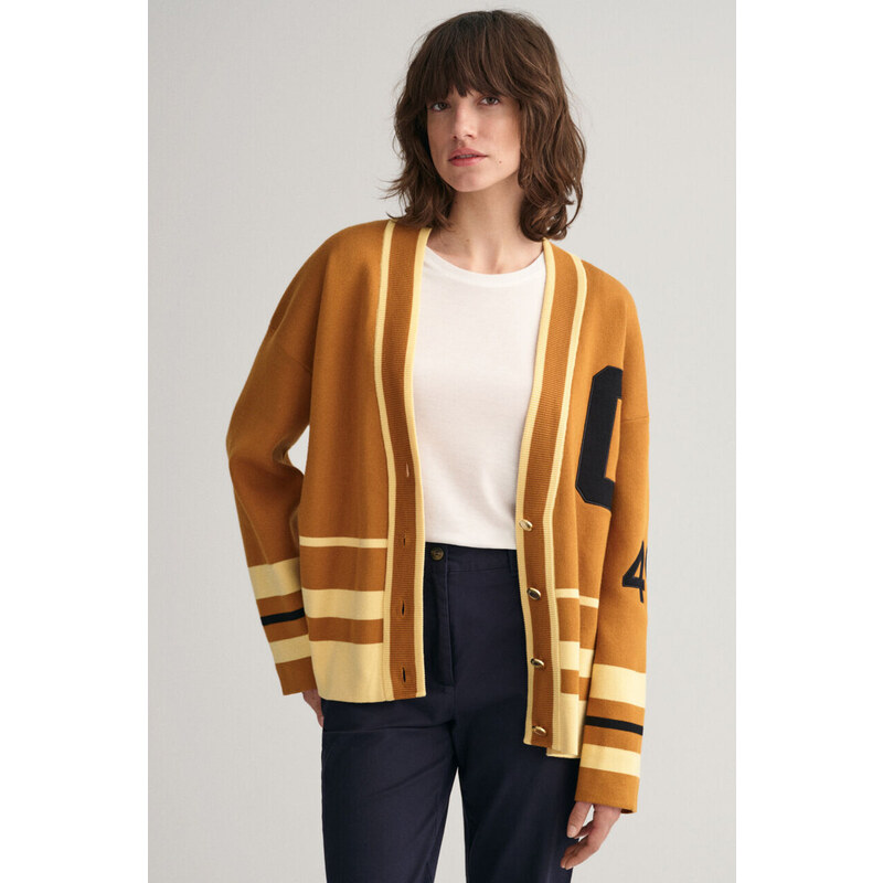 SVETR GANT VARSITY V-NECK CARDIGAN hnědá XS