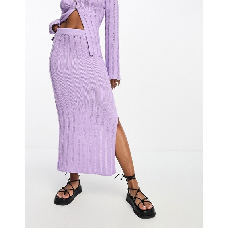 Bailey Rose rib knit midi skirt in lilac co-ord-Purple
