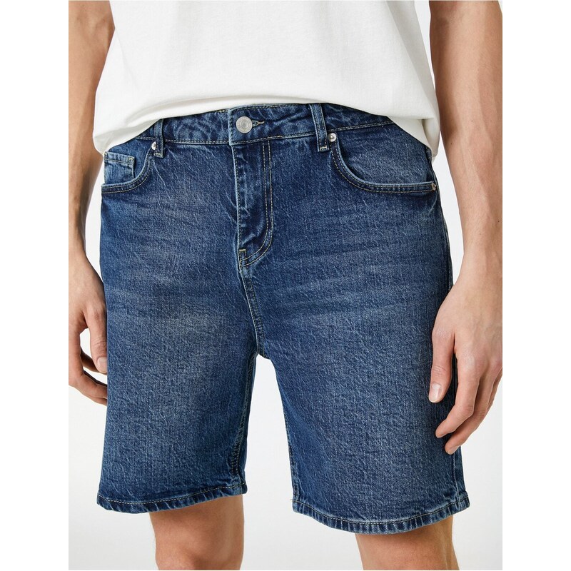 Koton Oversized Denim Shorts With Pocket Detail Buttoned Cotton