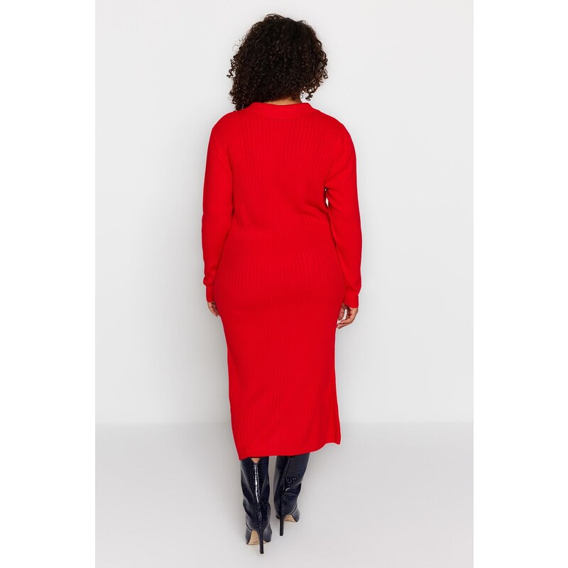 Trendyol Curve Red Polo Neck Knitwear Dress