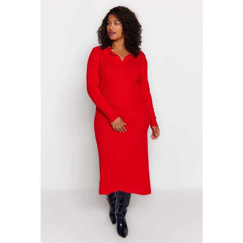 Trendyol Curve Red Polo Neck Knitwear Dress