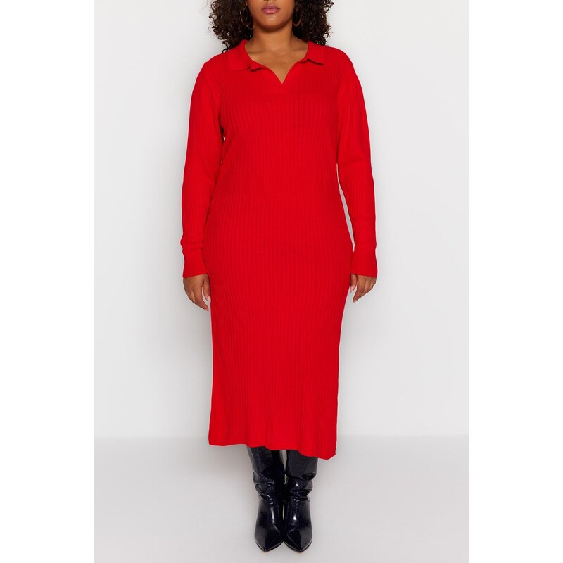 Trendyol Curve Red Polo Neck Knitwear Dress