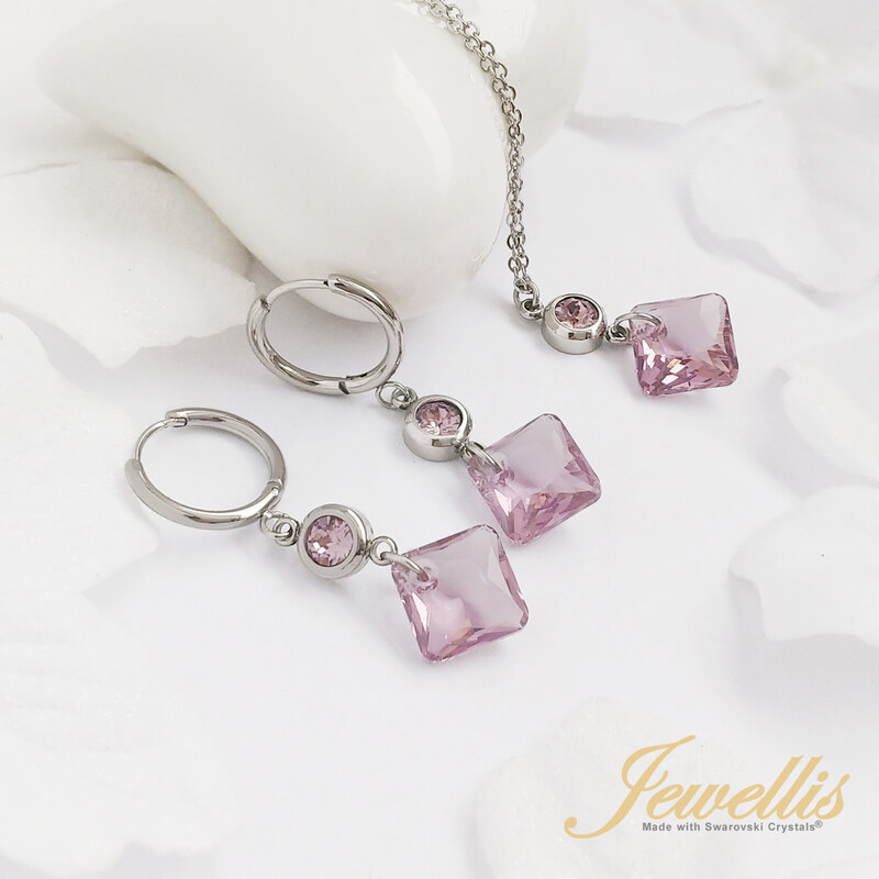 Jewellis ČR Jewellis ocelový náhrdelník Princess Cut s krystaly Swarovski - Light Amethyst