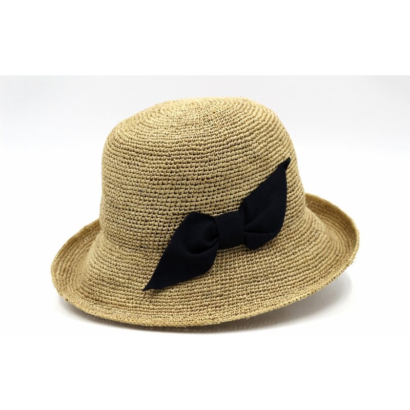 Marone Dámský slaměný klobouk Cloche s černou mašlí
