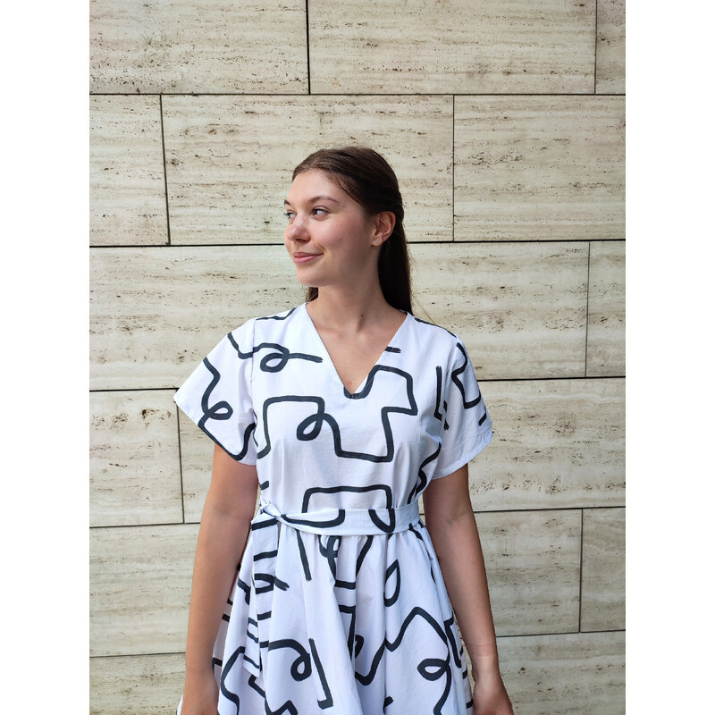 Elegan ~ POČMÁRANÁ ~ autorské šaty asymetrické černobílé
