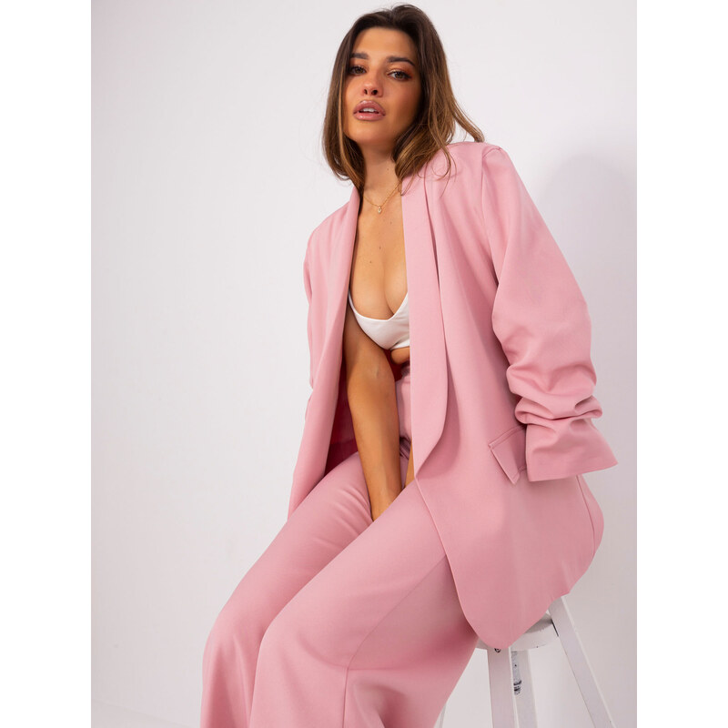 Fashionhunters Světle růžové dámské sako oversize střihu