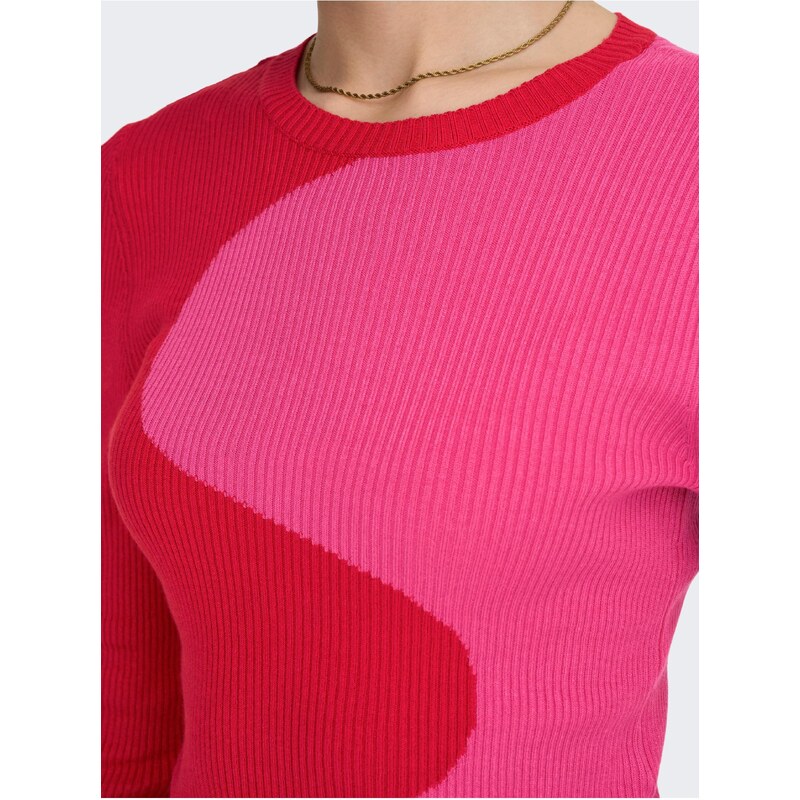 Červeno-růžový dámský vzorovaný svetr ONLY Polly - Dámské