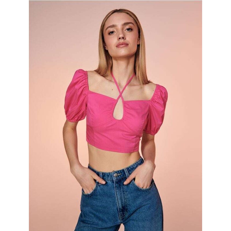 Sinsay - Crop top s ozdobným vázáním - sytě růžová