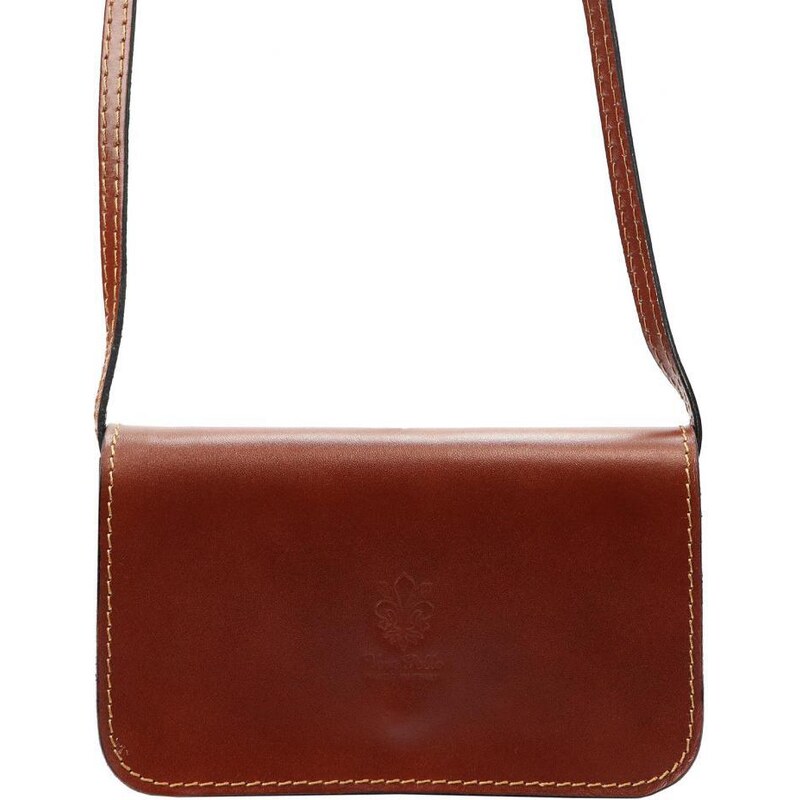 Vera Pelle Kožená malá dámská podélná crossbody kabelka hnědá 83873695