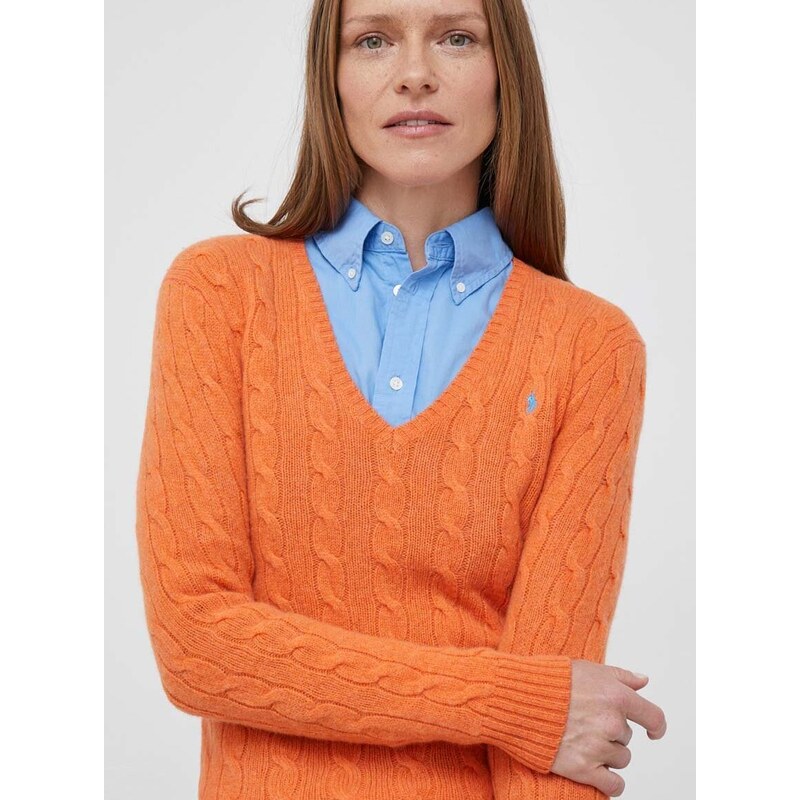 Vlněný svetr Polo Ralph Lauren dámský, oranžová barva, lehký
