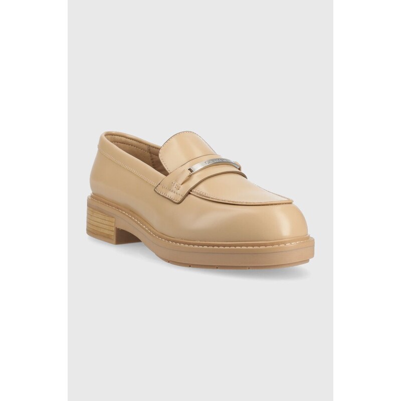 Mokasíny Calvin Klein RUBBER SOLE LOAFER W dámské, béžová barva, na platformě, HW0HW01791