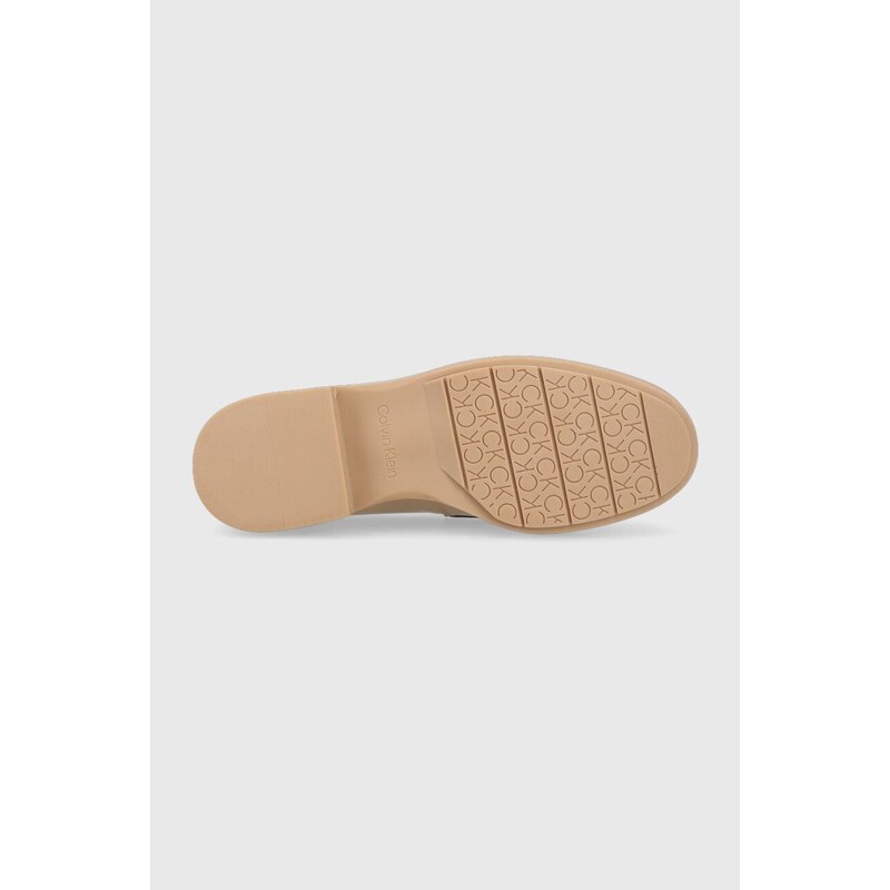 Mokasíny Calvin Klein RUBBER SOLE LOAFER W dámské, béžová barva, na platformě, HW0HW01791