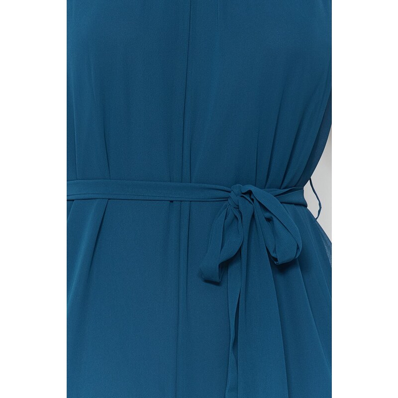 Trendyol Petrol Belted Maxi Chiffon Lined Woven Jumpsuit