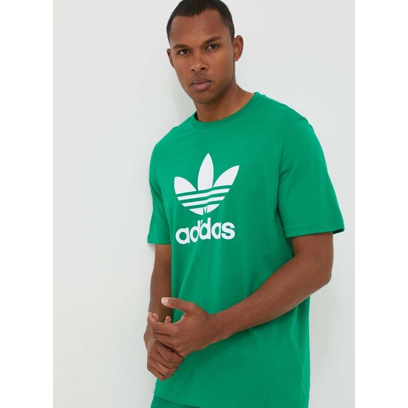 Bavlněné tričko adidas Originals zelená barva, s potiskem