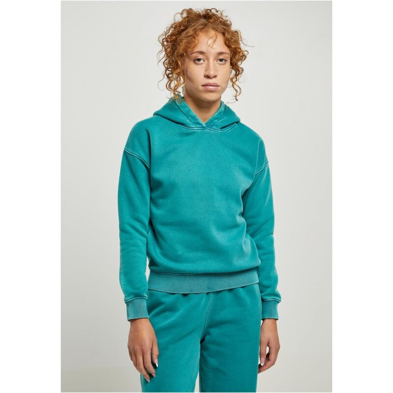 URBAN CLASSICS Ladies Stone Washed Hoody - watergreen