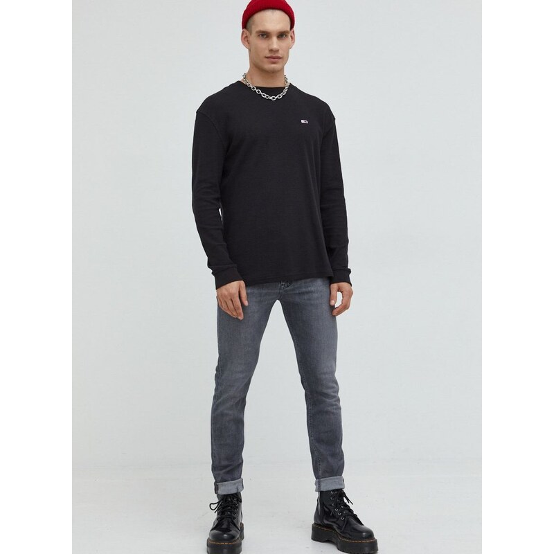 Bavlněný svetr Tommy Jeans pánský, černá barva, lehký
