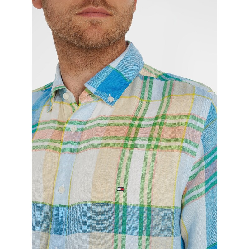 Modro-béžová pánská kostkovaná košile Tommy Hilfiger - Pánské