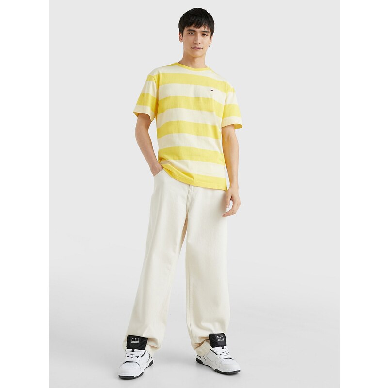 Tommy Hilfiger Světle žluté pánské pruhované tričko Tommy Jeans - Pánské