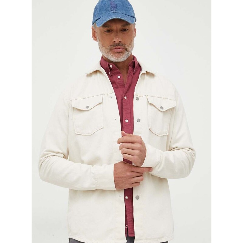 Džínová košile Pepe Jeans Dave pánská, béžová barva, regular, s klasickým límcem