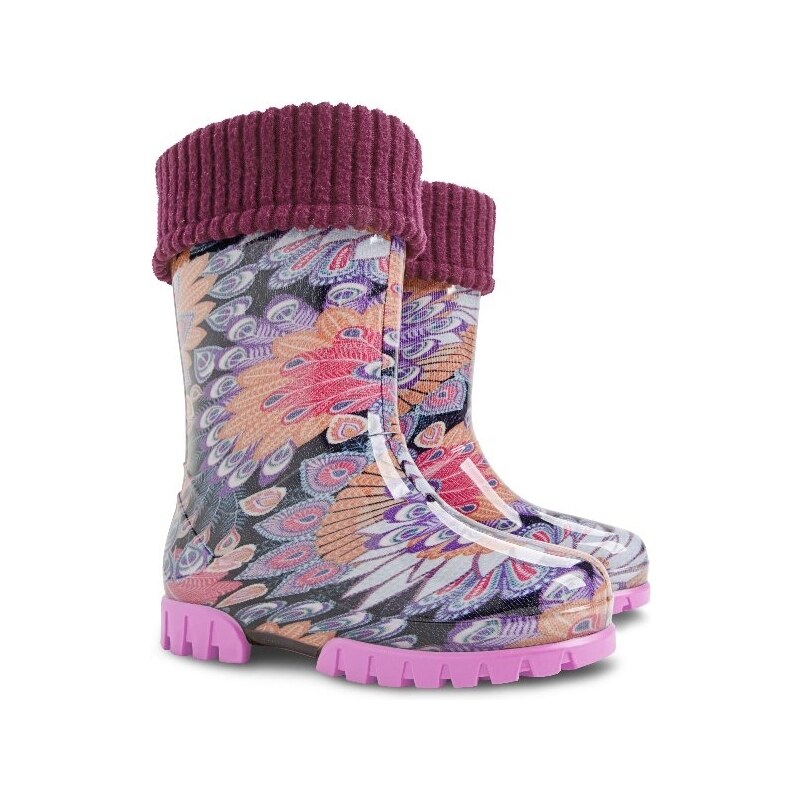 Dětské zateplené holinky Demar Twister Lux Print M Paví pero,