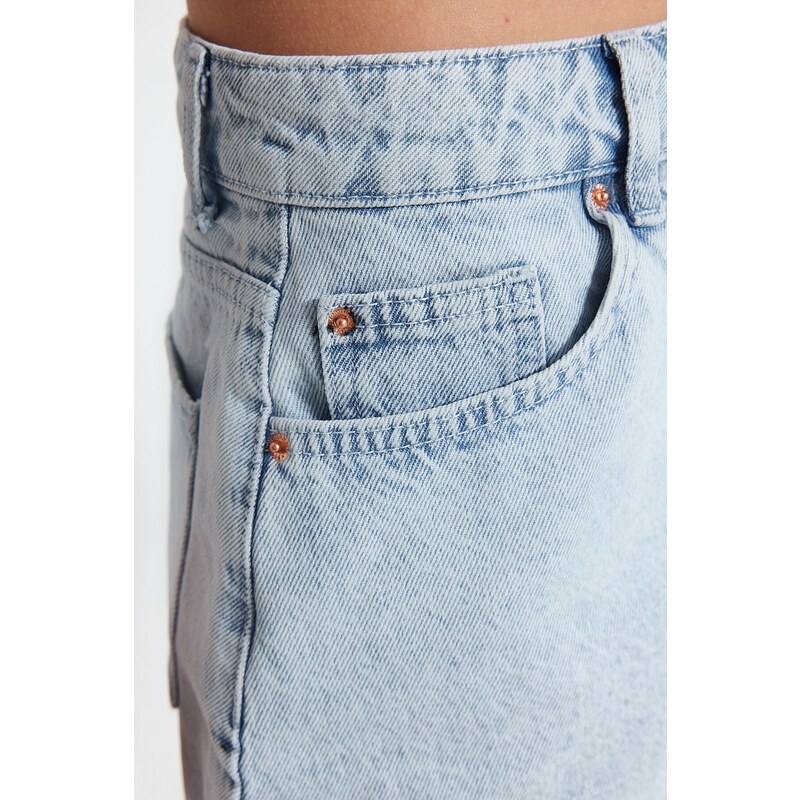 Trendyol Light Blue High Waist Denim Shorts