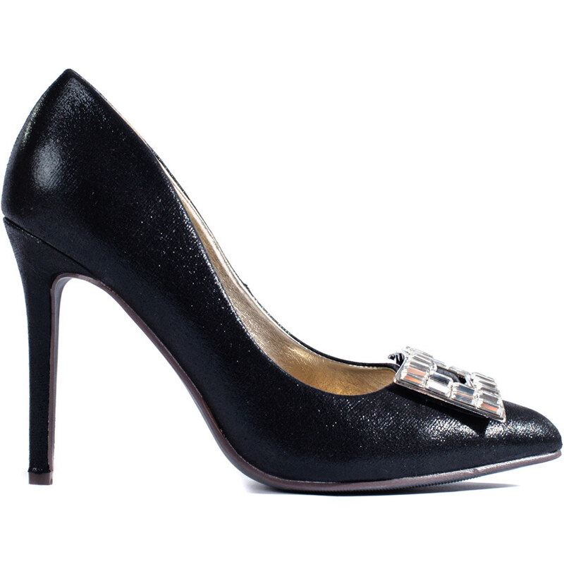 Black satin pumps with silver Shelvt buckle