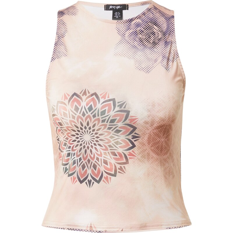 Nasty Gal Top velbloudí / tmavě šedá / tmavě fialová / růže