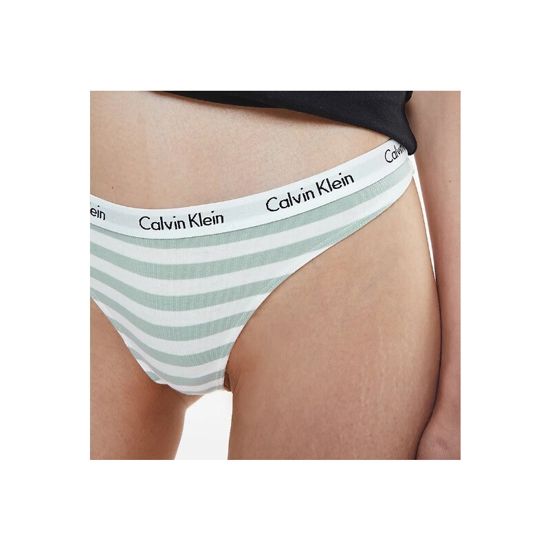 Dámská tanga D1617E 5XD bílá/zelená - Calvin Klein