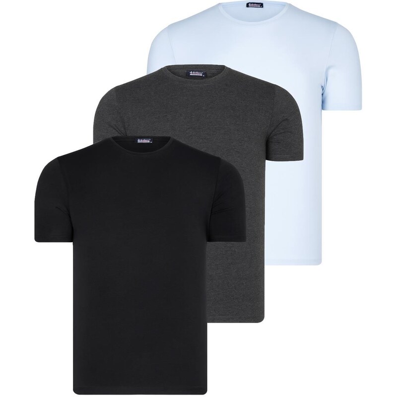 TRIPLE SET T8569 DEWBERRY BIKE COLLAR MENS T-SHIRT-BLACK-BLUE-ANTHRACITE