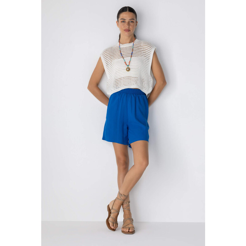 DEFACTO Paperbag Waist Wide Leg Linen Blended Shorts