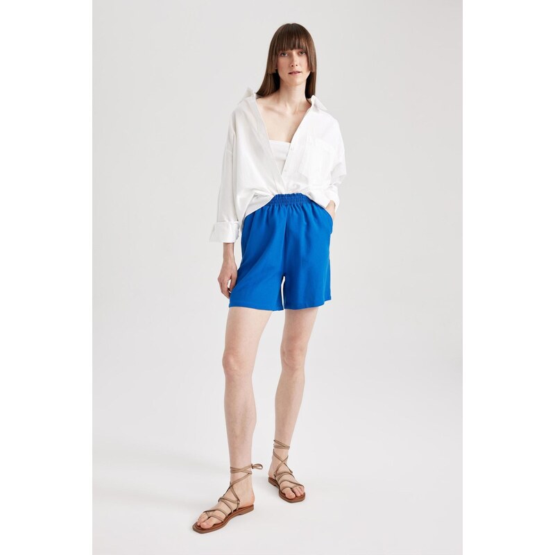 DEFACTO Paperbag Waist Wide Leg Linen Blended Shorts