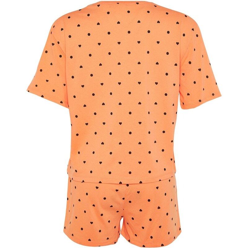Trendyol Orange-Multi Color 100% Cotton Heart Patterned T-shirt-Shorts Knitted Pajamas Set