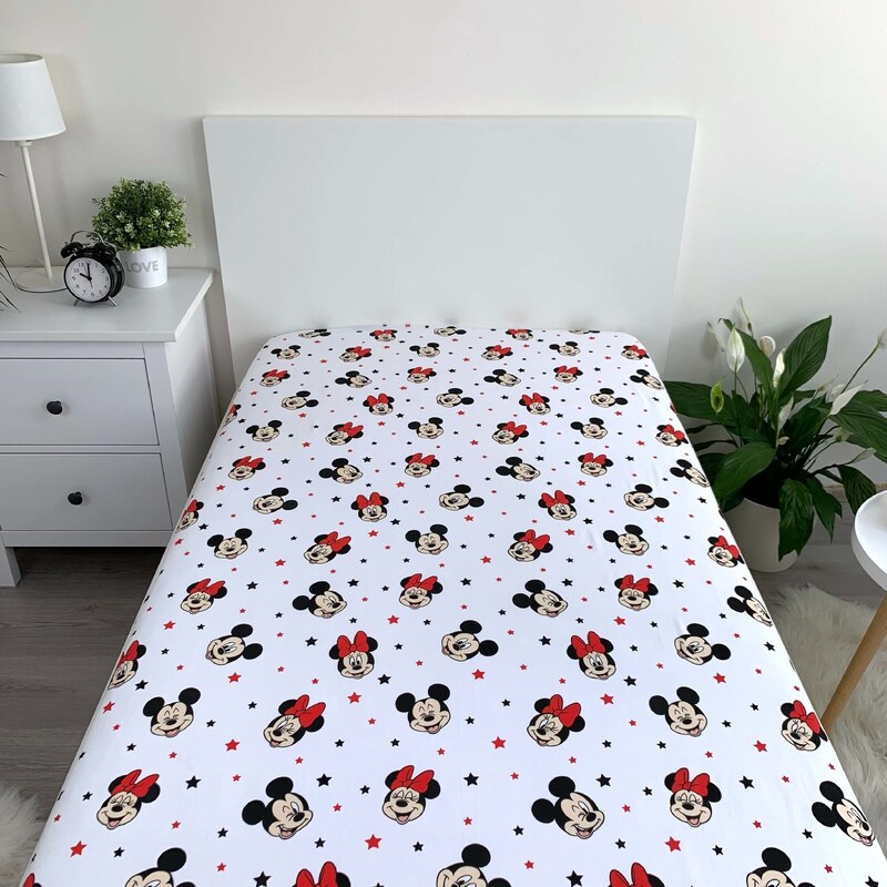 Jerry Fabrics Bavlněné napínací prostěradlo 90x200 + 25 cm - Mickey and Minnie "Stars"