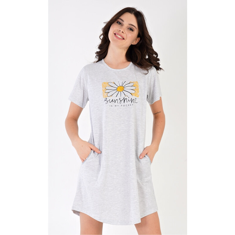 Vienetta Dámské domácí šaty s krátkým rukávem Sunshine, barva světle šedá, 70% bavlna 30% polyester