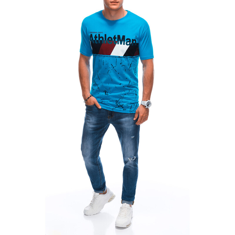 EDOTI Pánské tričko s potiskem S1887 - světle modré