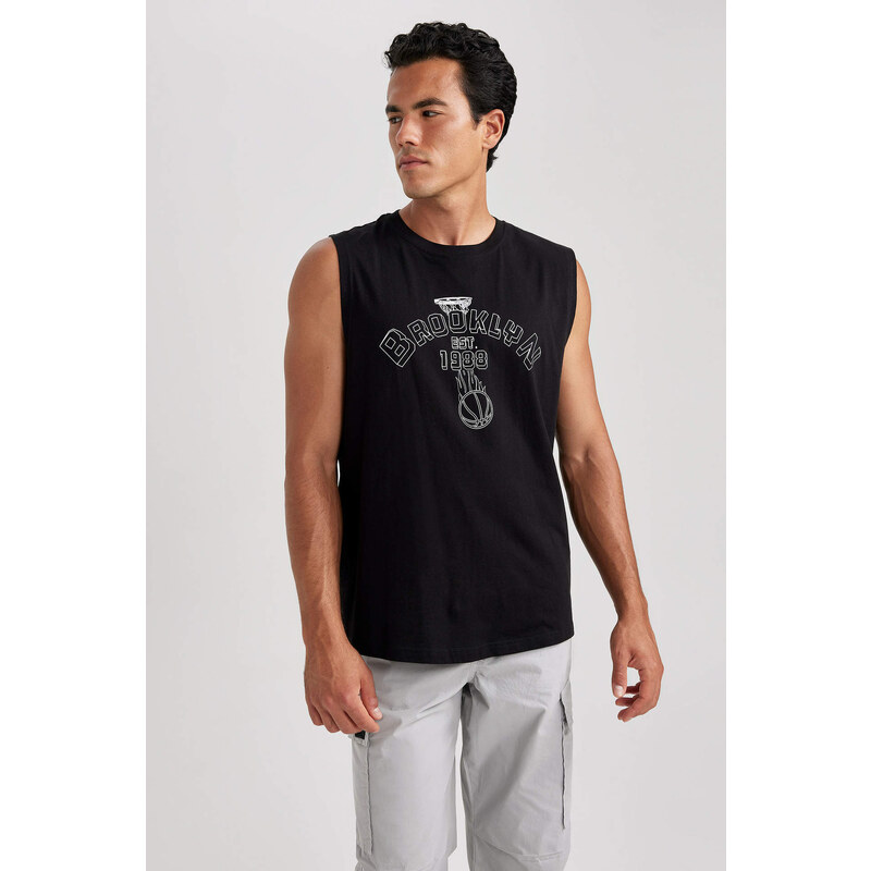 DEFACTO Oversize Fit Printed Crew Neck Sleeveless Undershirt