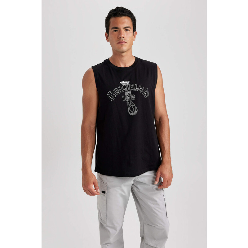 DEFACTO Oversize Fit Printed Crew Neck Sleeveless Undershirt