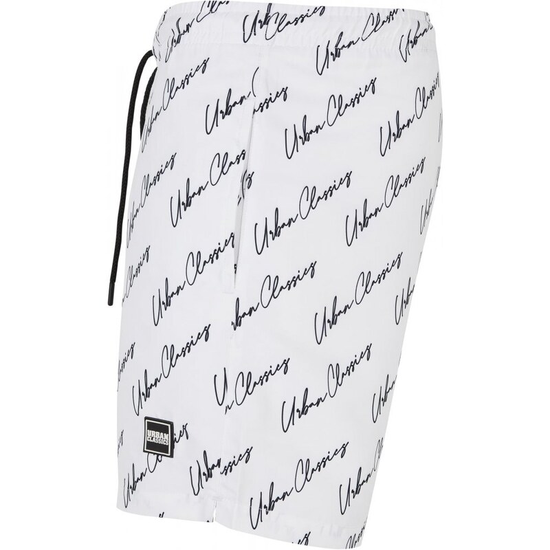 URBAN CLASSICS Pattern Swim Shorts - whitescriptlogo