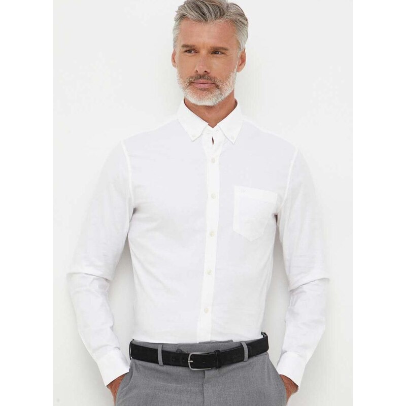 Košile Michael Kors pánská, bílá barva, slim, s límečkem button-down