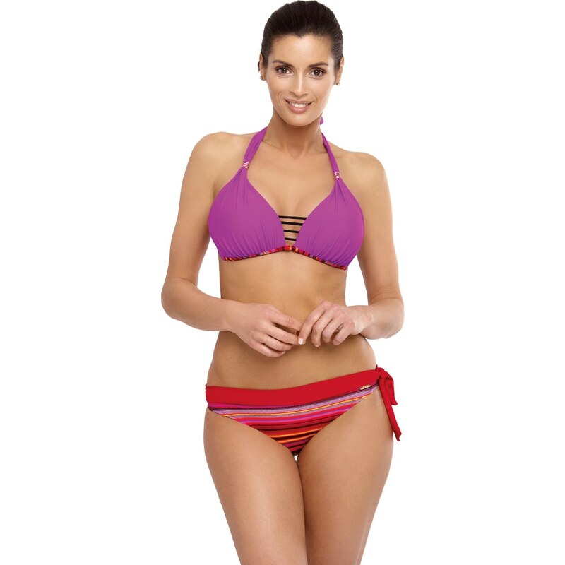 MARKO COLLECTION Fialovo-červené bikiny s pruhovaným spodkem