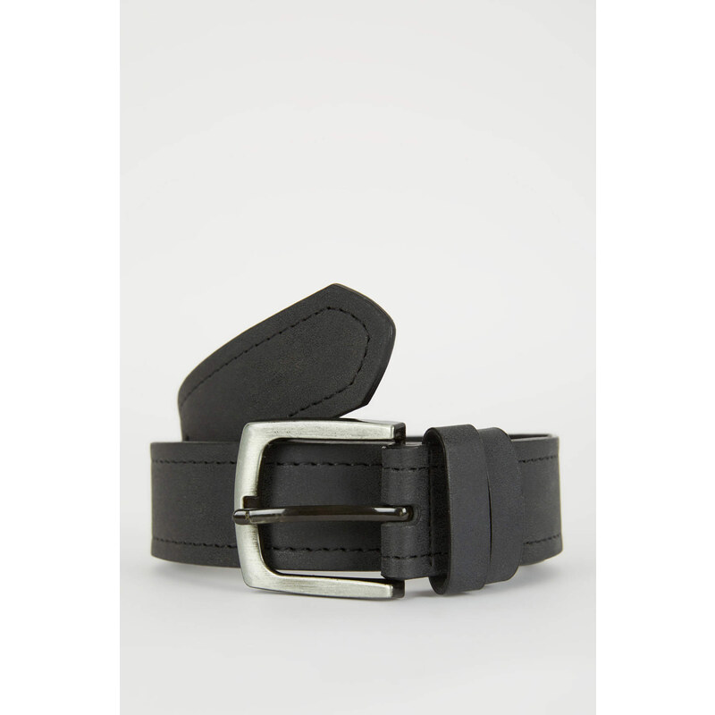 DEFACTO Men Rectangle Buckle Faux Leather Jean Belt