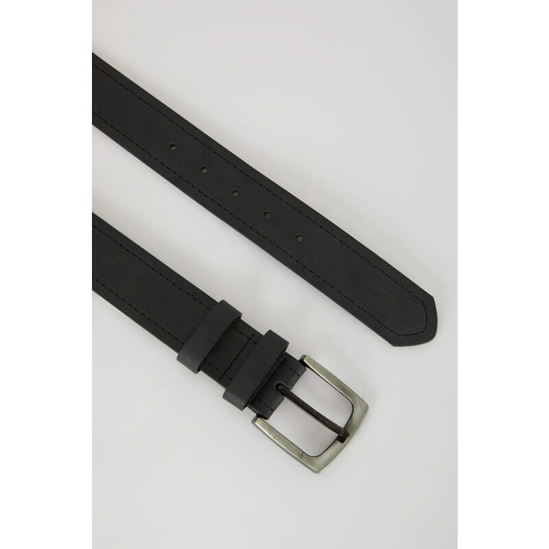 DEFACTO Men Rectangle Buckle Faux Leather Jean Belt