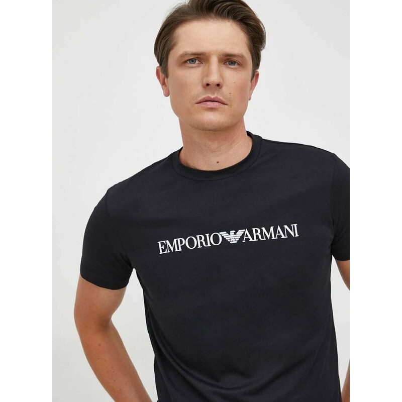 Bavlněné tričko Emporio Armani tmavomodrá barva, s potiskem, 8N1TN5 1JPZZ